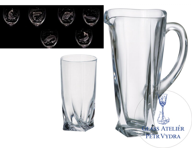 Quadro Long drink set - 1x karafa ( 1100ml ) a 6x sklenice ( 350 ml ) s 7x se sladkovodníma rybama Quadro Long drink set - 1x karafa ( 1100ml ) a 6x sklenice ( 350 ml ) s 7x se sladkovodníma rybama