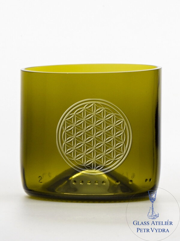 2ks Eko poháre (z fľaše od vína) mini olivová (7 cm, 7,5 cm) Motív Kvet života 2ks Eko poháre (z fľaše od vína) mini olivová (7 cm, 7,5 cm) Motív Kvet života