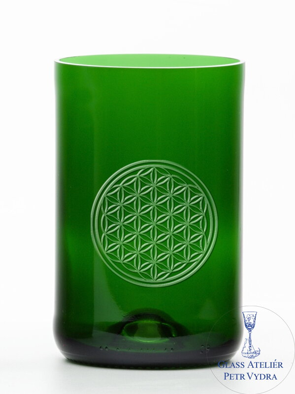 2ks Eko sklenice (z lahve od šampusu) velká zelená  (13 cm, 6,5 cm) Květ života 2ks Eko sklenice (z lahve od šampusu) velká zelená  (13 cm, 6,5 cm) Květ života