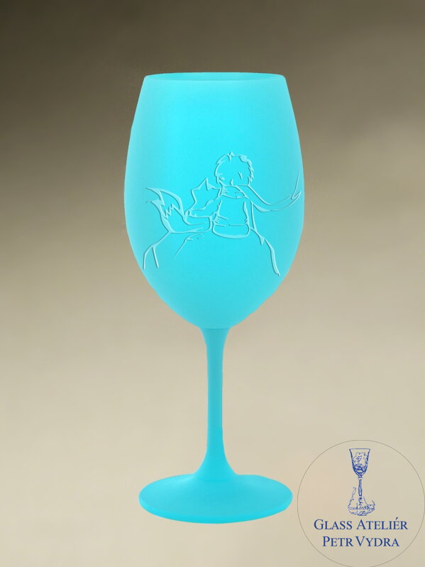 1x sklenice Lara s barevným nástřikem a pískovaným motivem -  modrá