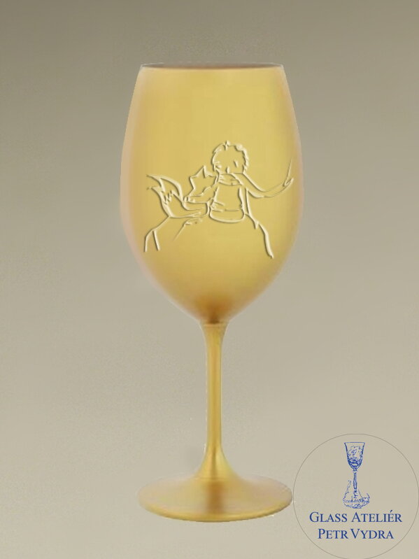 1x Sklenice Lara s barevným nástřikem a pískovaným motivem - zlatá