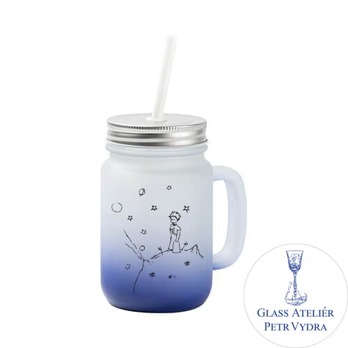 Sklenice "Mason Jar" 350 ml matná s ouškem - gradient s  motivem Malý princ