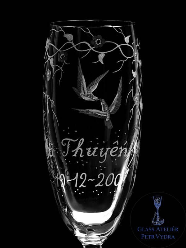 2 x Hochzeit Gläser für Sekt THUN mit Tauben Motiv 2 x Hochzeit Gläser für Sekt THUN mit Tauben Motiv
