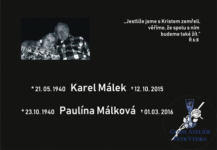V21. Černá náhrobní skleněná deska s portrétem, nápisem a křížkem 