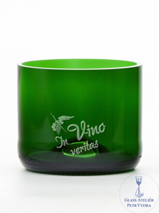 2ks Eko sklenice (z lahve od šampusu) malá zelená (7 cm, 7,5 cm) Moldavský čáp - In vino veritas