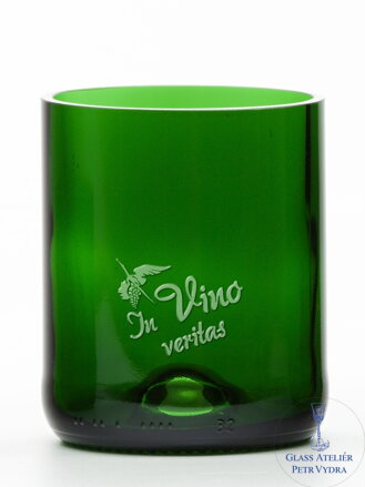 2ks Eko sklenice (z lahve od šampusu) střední zelená (7 cm, 6,5 cm) Moldavský čáp - In vino veritas