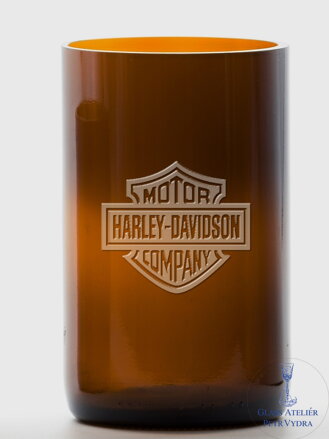 2ks Eko sklenice (z lahve šampusu) velká hnědá (13 cm, 6,5 cm) Harley Davidson