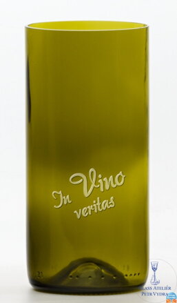 2ks Eko sklenice (z lahve od vína) velká olivová (16 cm, 7,5 cm) In vino veritas