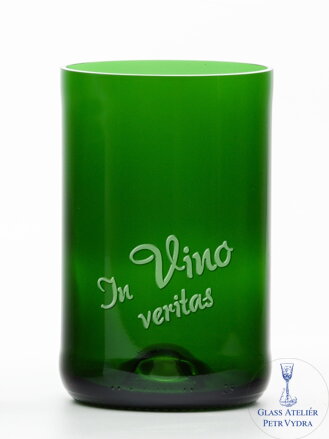 2ks Eko poháre (z fľaše od šampusu) veľká zelená (13 cm, 6,5 cm) In vino veritas