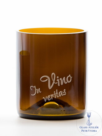 2ks Eko sklenice (z lahve šampusu) střední hnědá (10 cm, 6,5 cm) In vino veritas