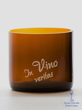 2ks Eko sklenice (z lahve šampusu) malá hnědá (7 cm, 6,5 cm) In vino veritas