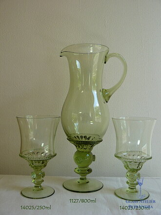 Karafa s 6x sklenicema z historického skla - 1x 1127/800 ml a 6x 14025/250 ml