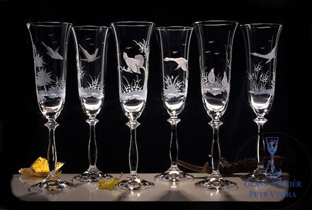 6 x Gläser Champagner Angela 190 ml - Jagdszene - Hand graviertes gläser