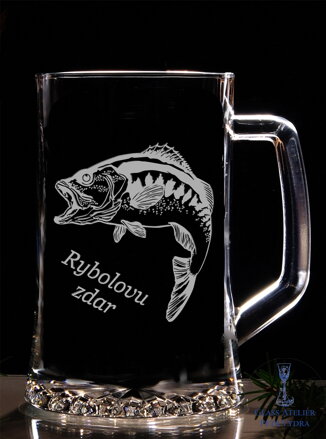 Pullitr nebo třetinka s pískovaným motivem - ryba a nápis rybolovu zdar