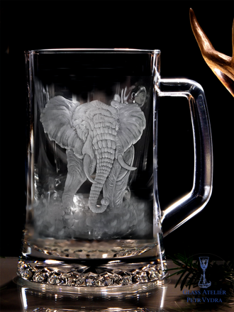 Biergläser 0,5 litre - Jagd Motive ( Elefant ) - Hand graviertes Glas