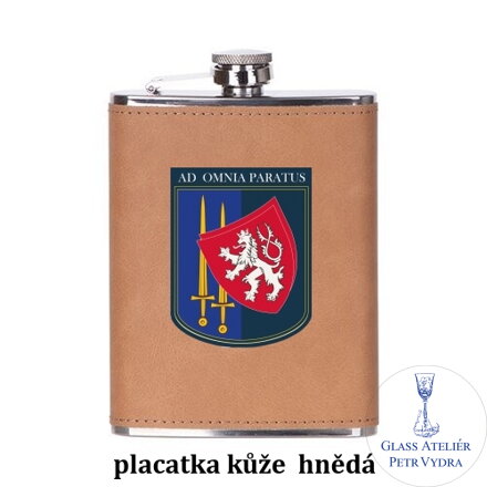 Nerezová placatka 240 ml s potahem ze syntetické kůže s vaším textem, fotografií nebo motivem ( fotografie je vzorová )