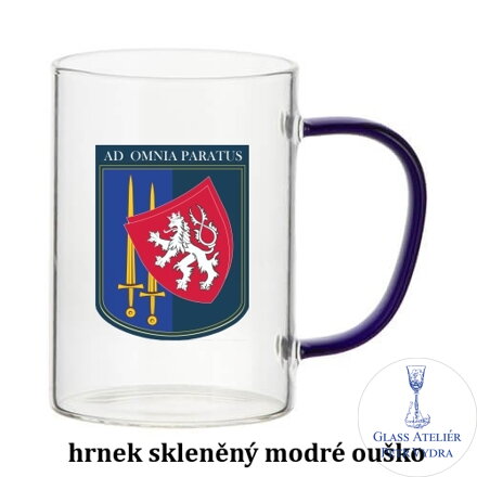 Sklenice 450 ml s barevným uchem s vaším s vaším textem, fotografií nebo motivem ( fotografie je vzorová )