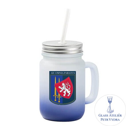 Sklenice "Mason Jar" 350 ml matná s ouškem - gradient s vaším textem, fotografií nebo motivem ( fotografie je vzorová )