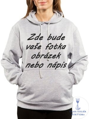 Mikina s kapucí šedý melír - potisk vlastního motivu