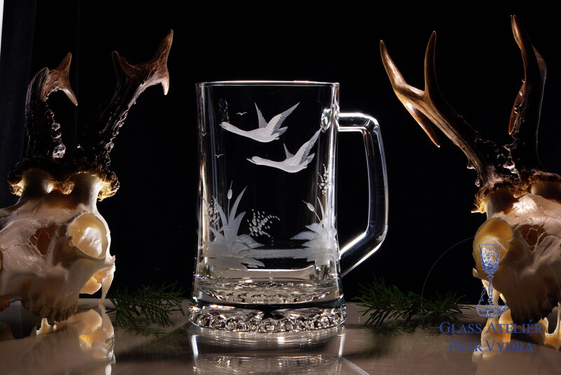 Biergläser 0,5 litre - Jagd Motive ( Gänse ) - Hand graviertes Glas