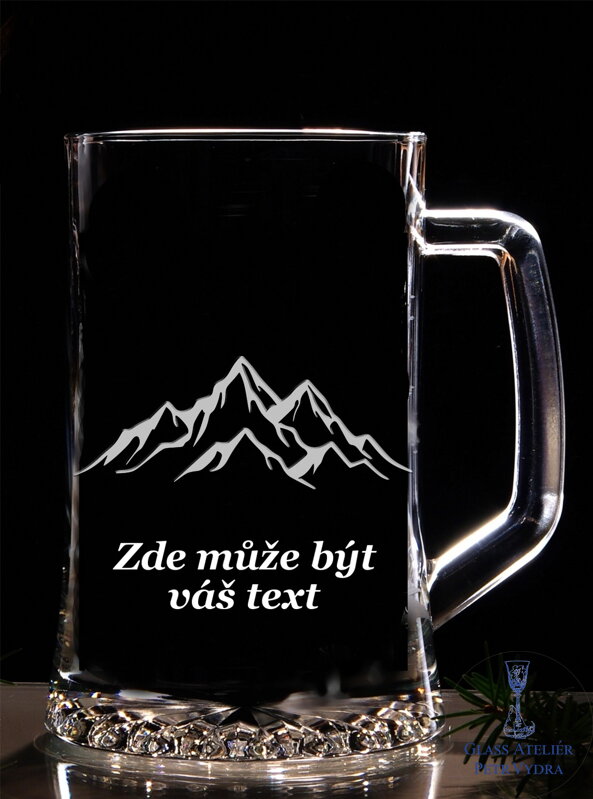 Pullitr nebo třetinka s pískovaným motivem - hory a nápis