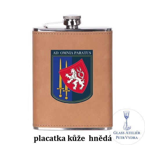 Nerezová placatka 240 ml s potahem ze syntetické kůže s vaším textem, fotografií nebo motivem ( fotografie je vzorová )
