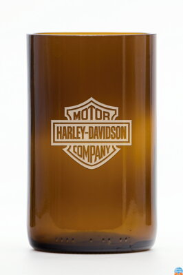2x Sklenice z recyklovaného skla - hnědá velká (400 ml) motiv Harley Davidson + dárková krabice