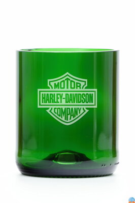 2x Sklenice z recyklovaného skla - zelená malá (250 ml) motiv Harley Davidson + dárková krabice