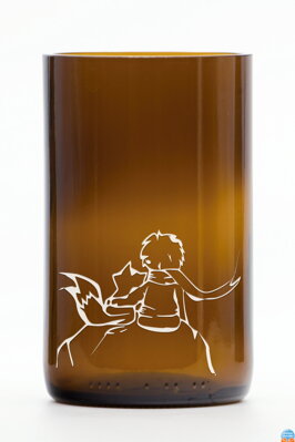2x Sklenice z recyklovaného skla – hnědá velká (400 ml) motiv Malý princ a liška+ dárková krabice