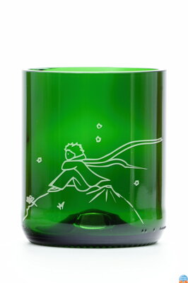 2x Sklenice z recyklovaného skla – zelená malá (250 ml) motiv Malý princ na planetce + dárková krabice