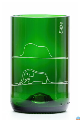 2x Sklenice z recyklovaného skla - zelená velká (400 ml) motiv Malý princ a hroznýš+ dárková krabice