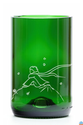 2x Sklenice z recyklovaného skla – zelená velká (400 ml) motiv Malý princ na planetce + dárková krabice