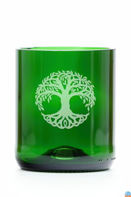 2x Sklenice z recyklovaného skla - zelená malá (250 ml) motiv strom života + dárková krabice