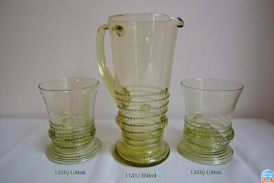 Džbánek s 6x sklenicema z historického skla - 1x 1131/350 ml a 6x 1220/100ml