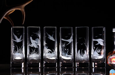 6 x Gläser Fernet 50 ml - Jagdthema - Hand graviertes gläser