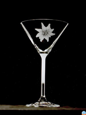 6x Martini glas - Edelweiß Motiv - Hand graviertes Glas