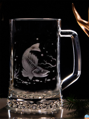 Biergläser 0,5 litre - Fisch Motive ( Zander ) - Hand graviertes Glas