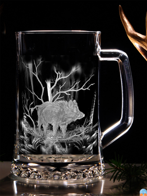 Biergläser 0,5 litre - Jagd Motive ( Wildschwein ) - Hand graviertes Glas