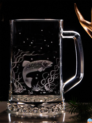 Biergläser 0,5 litre - Fisch Motive ( Forelle ) - Hand graviertes Glas