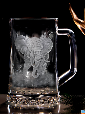 Biergläser 0,5 litre - Jagd Motive ( Elefant ) - Hand graviertes Glas