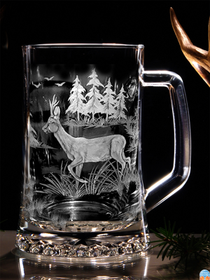 Biergläser 0,5 litre - Jagd Motive ( Reh ) - Hand graviertes Glas