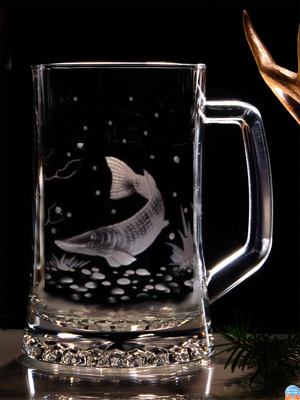 Biergläser 0,5 litre - Fisch Motive ( Hecht ) - Hand graviertes Glas