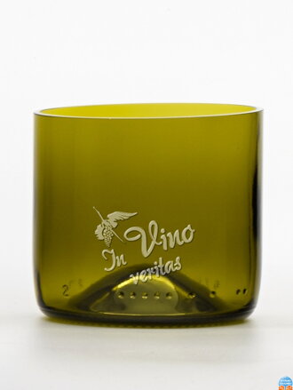 2ks Eko sklenice  (z lahve od vína) mini olivová (7 cm, 7,5 cm) Moldavský čáp - In vino veritas