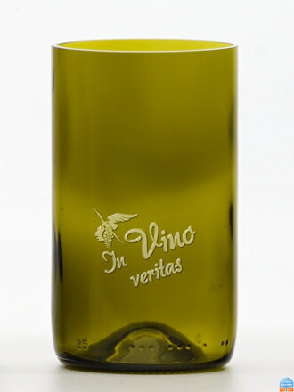 2ks Eko poháre (z fľaše od vína) stredná olivová (13 cm, 7,5 cm) Moldavský bocian - In vino veritas