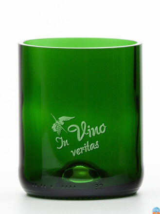 2ks Eko sklenice (z lahve od šampusu) střední zelená (7 cm, 6,5 cm) Moldavský čáp - In vino veritas