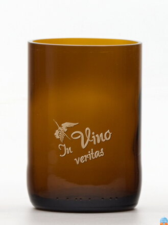 2ks Eko sklenice (z lahve od piva) střední hnědá (10 cm, 6,5 cm) Moldavský čáp - In vino veritas
