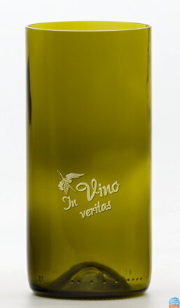 2 St. Öko-Gläser (aus einer Weinflasche) große Olive (16 cm, 7,5 cm) Moldawischer Storch - In vino veritas