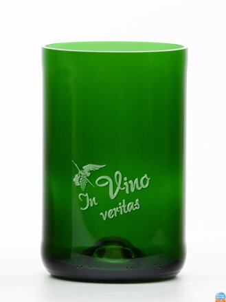 2ks Eko sklenice (z lahve od šampusu) velká zelená  (13 cm, 6,5 cm) Moldavský čáp - In vino veritas