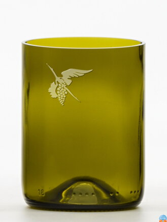 2ks Eko sklenice (z lahve od vína) malá olivová (10 cm, 7,5 cm) Moldavský čáp