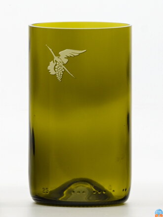 2ks Eko sklenice (z lahve od vína) střední olivová (13 cm, 7,5 cm) Moldavský čáp